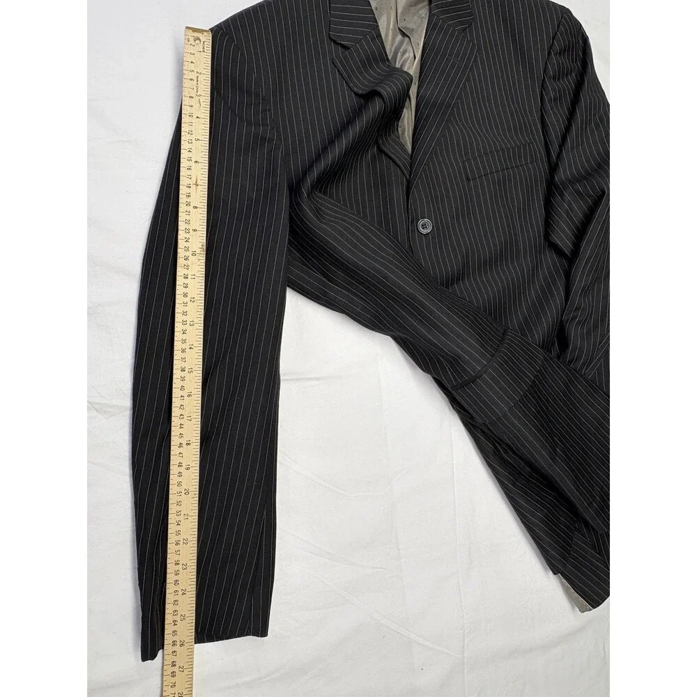 Linea Uomo 3 Pc Wool Suit 46L 40W Charcoal Gray Pinstripe Vest Dress Formal